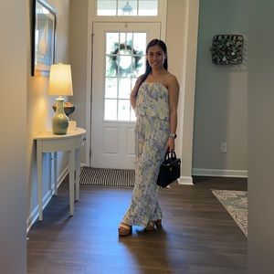 NWT - Jumpsuit Pleaded Style Garterized Back in Floral Blue